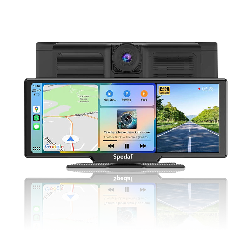 CL860-Portable 9.3" Wireless CarPlay Car Stereo with Dash Cam