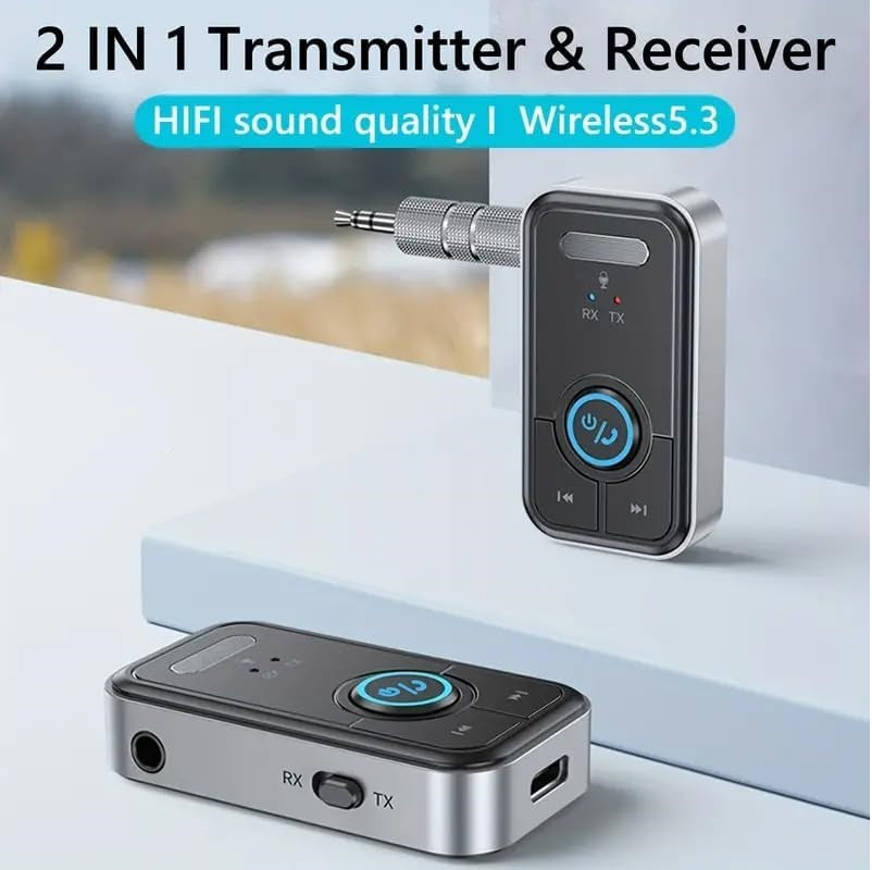 2 IN 1 Wireless Transmitter and Receiver Bluetooth 5.3 Adapter 3.5mm For Car Audio Aux Handsfree Headset