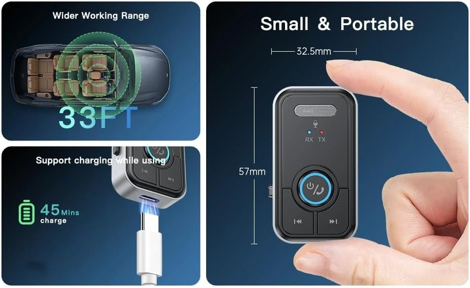 2 IN 1 Wireless Transmitter and Receiver Bluetooth 5.3 Adapter 3.5mm For Car Audio Aux Handsfree Headset