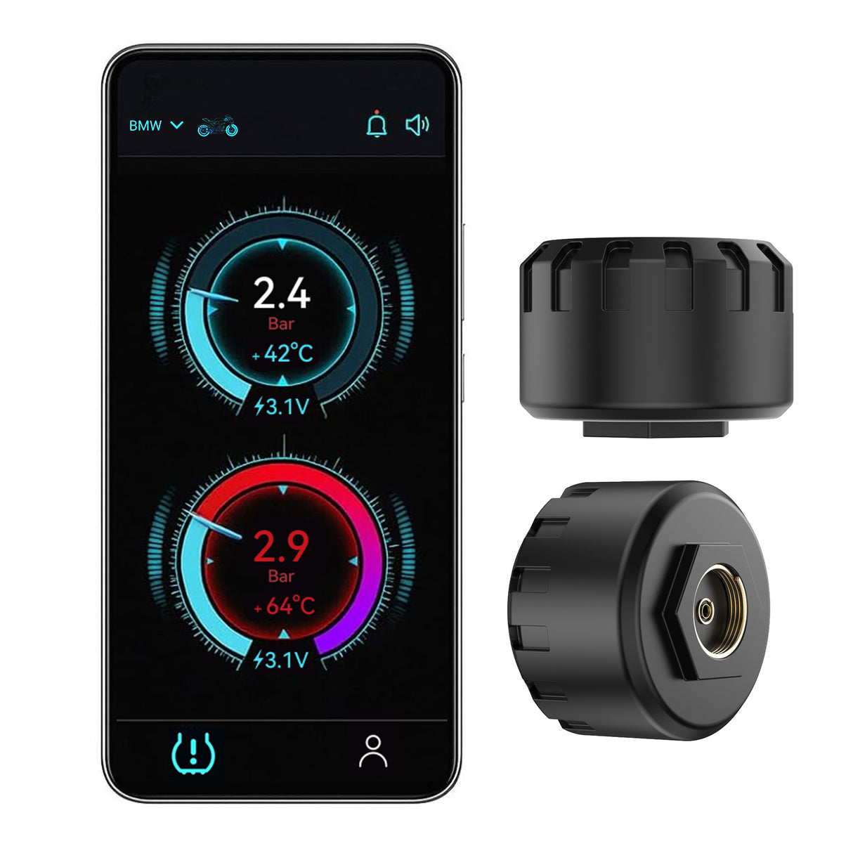 Spedal M04 Motorcycle Tire Pressure Monitoring System, Bluetooth TPMS for Motorcycles,Waterproof Wireless TPMS (2)