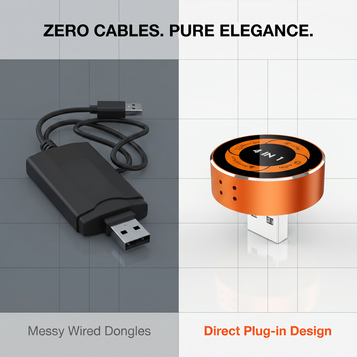 4-in-1 Wireless CarPlay Adapter of Apple CarPlay, Android Auto, AirPlay and MirrorLink screen mirroring functions