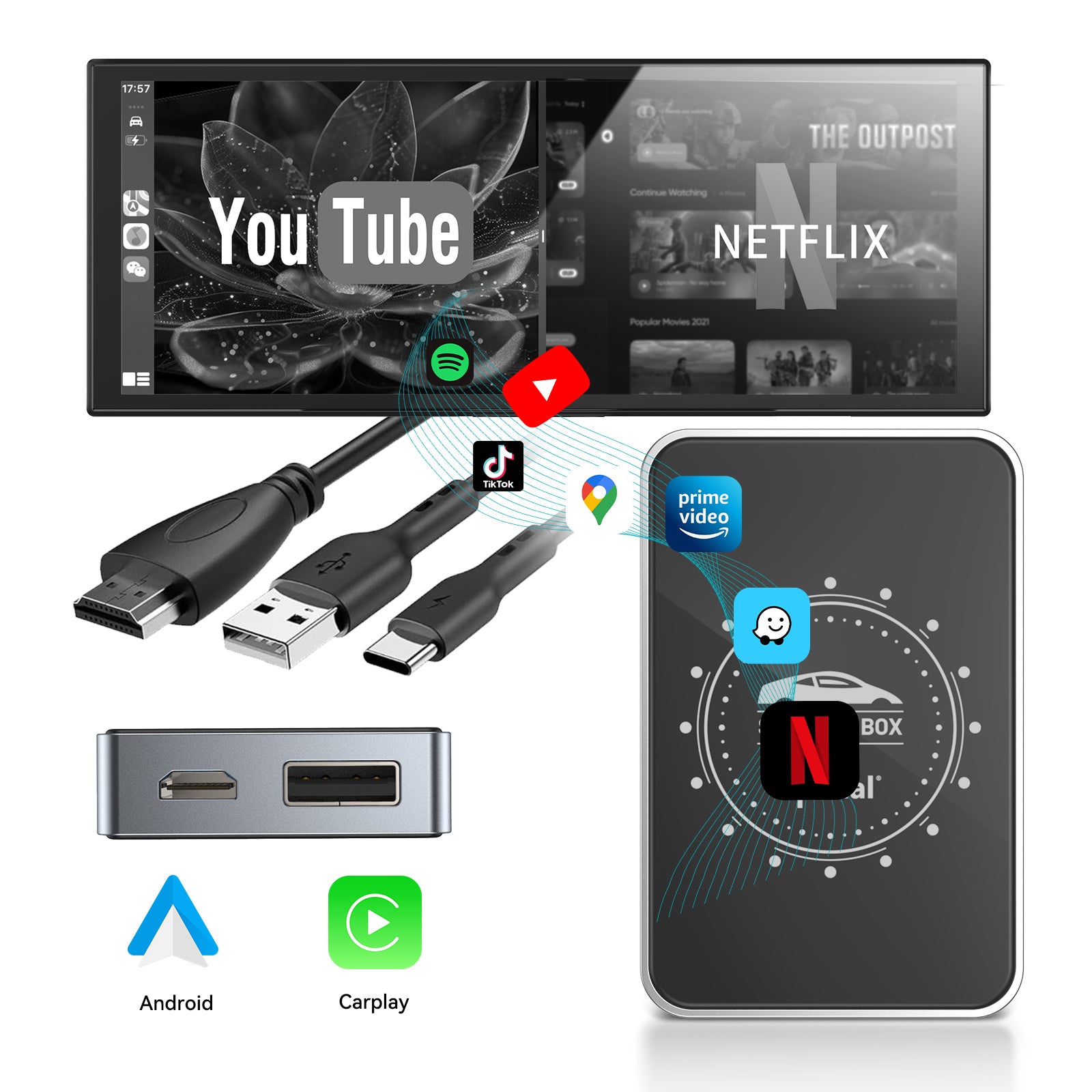 Spedal Netflix CarPlay Adapter | Wireless Car Play Smart Box with