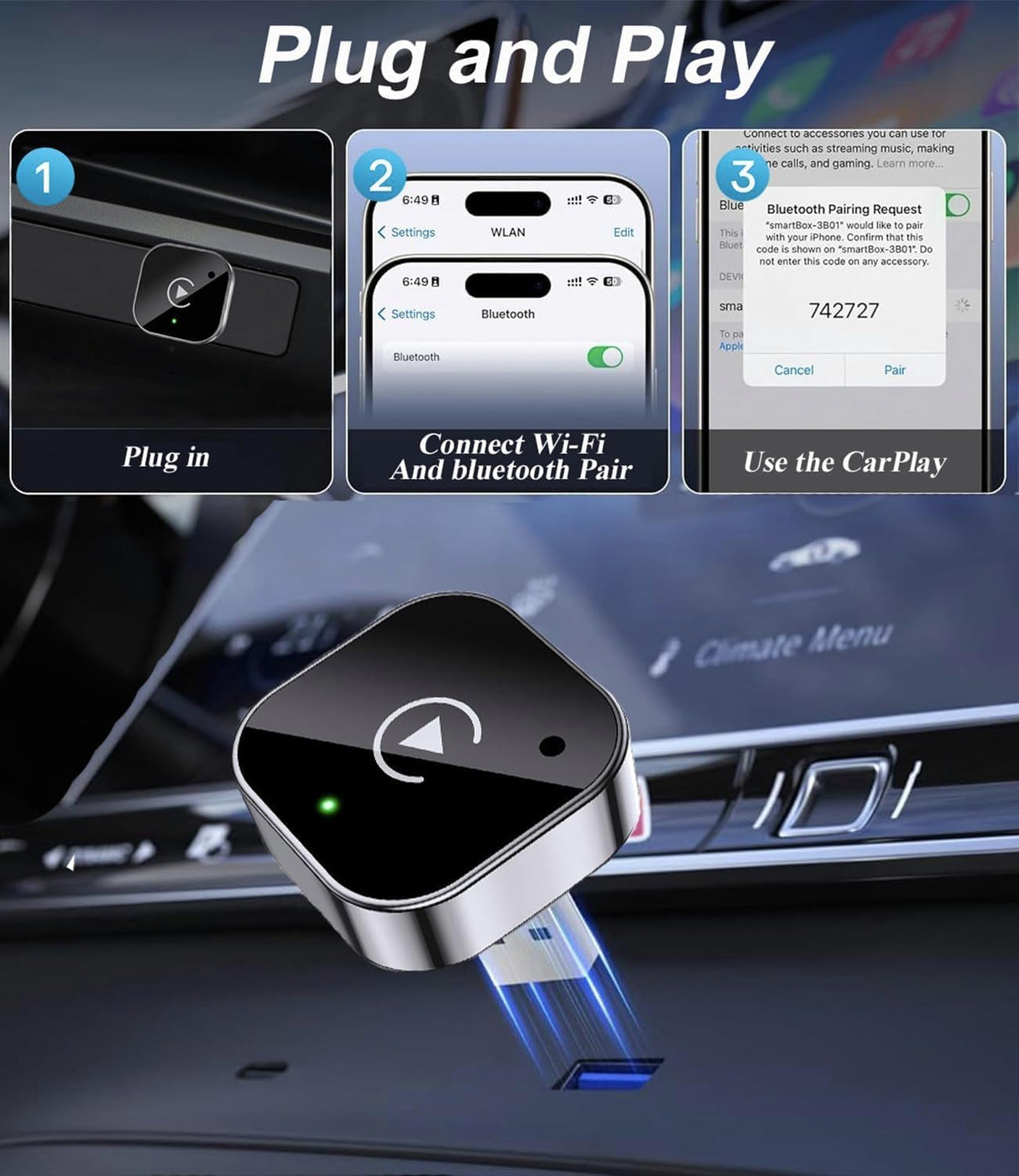 Spedal 323P Wireless Fast Auto-Connect, Compact Plug & Play for iPhone/Android, USB/USB-C, No Delay