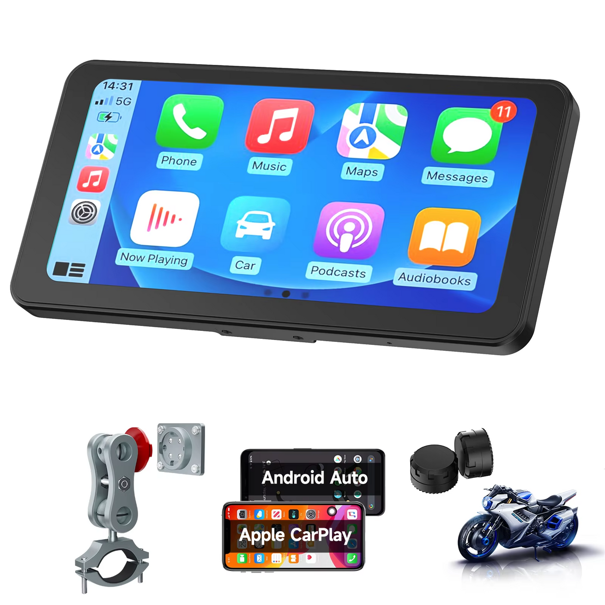 Spedal CL871P- 6.25" Motorcycle CarPlay ＆ Android Auto Screen Quick-Release Anti-Theft Mount +TPMS & Full Body Waterproof, GPS
